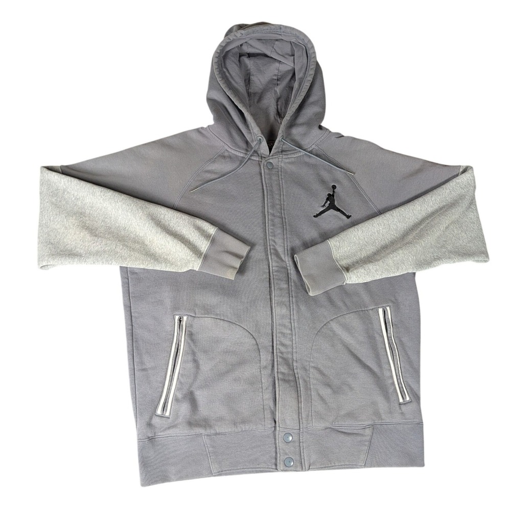 Jordan Brand Mens Gray Full‎ Zip Snap Front Jumpman Hoodie Jacket Elephant Print